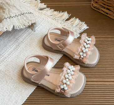 2025 Summer New Arrival Girls' Fashion Rhinestone Princess Shoes, Korean Style Kids' One-Strap Open-Toe Sandals, Cute Beach Shoes For Little Girls