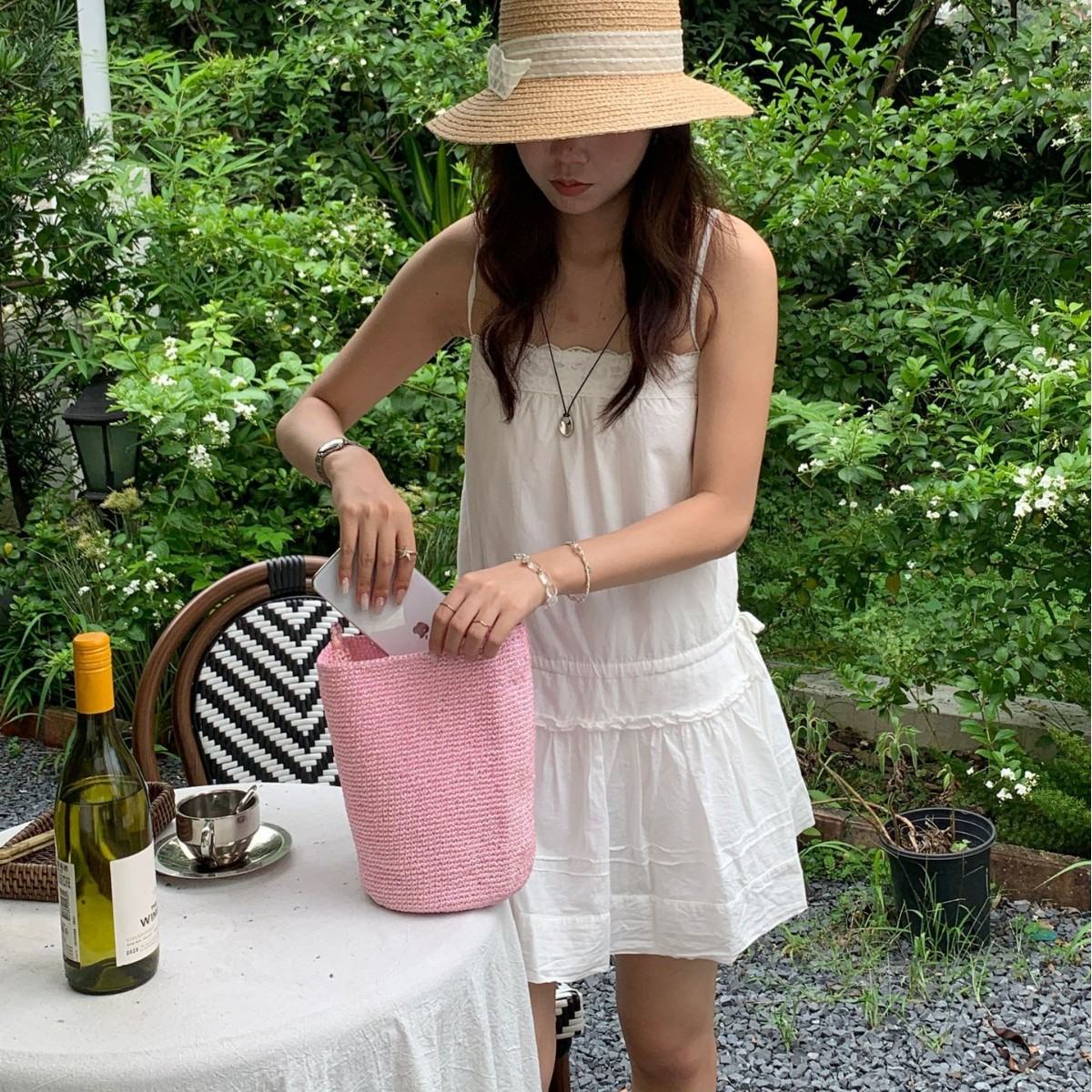Korean-style Red Handmade Woven Bucket Bag For Women