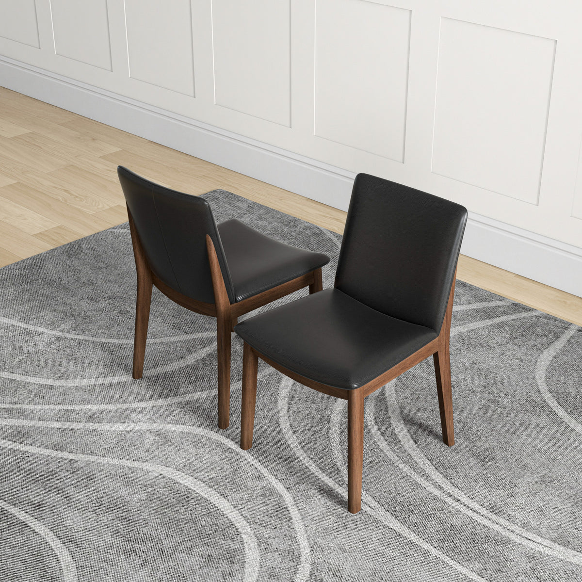 Solid Wood Frame Laura Mid-Century Modern Solid Wood Dining Chair Set Of 2 In Black Fabric Upholstery For Home Kitchen