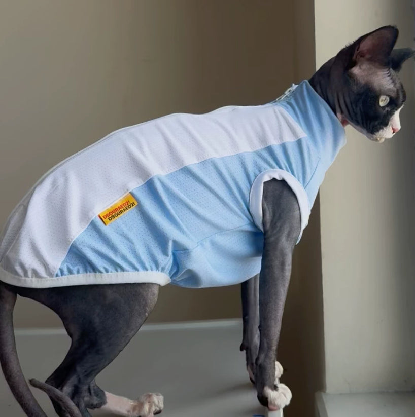 Sphynx Cat Summer Cooling Shirt Stretch Blue Mesh Vest Sun Protection
