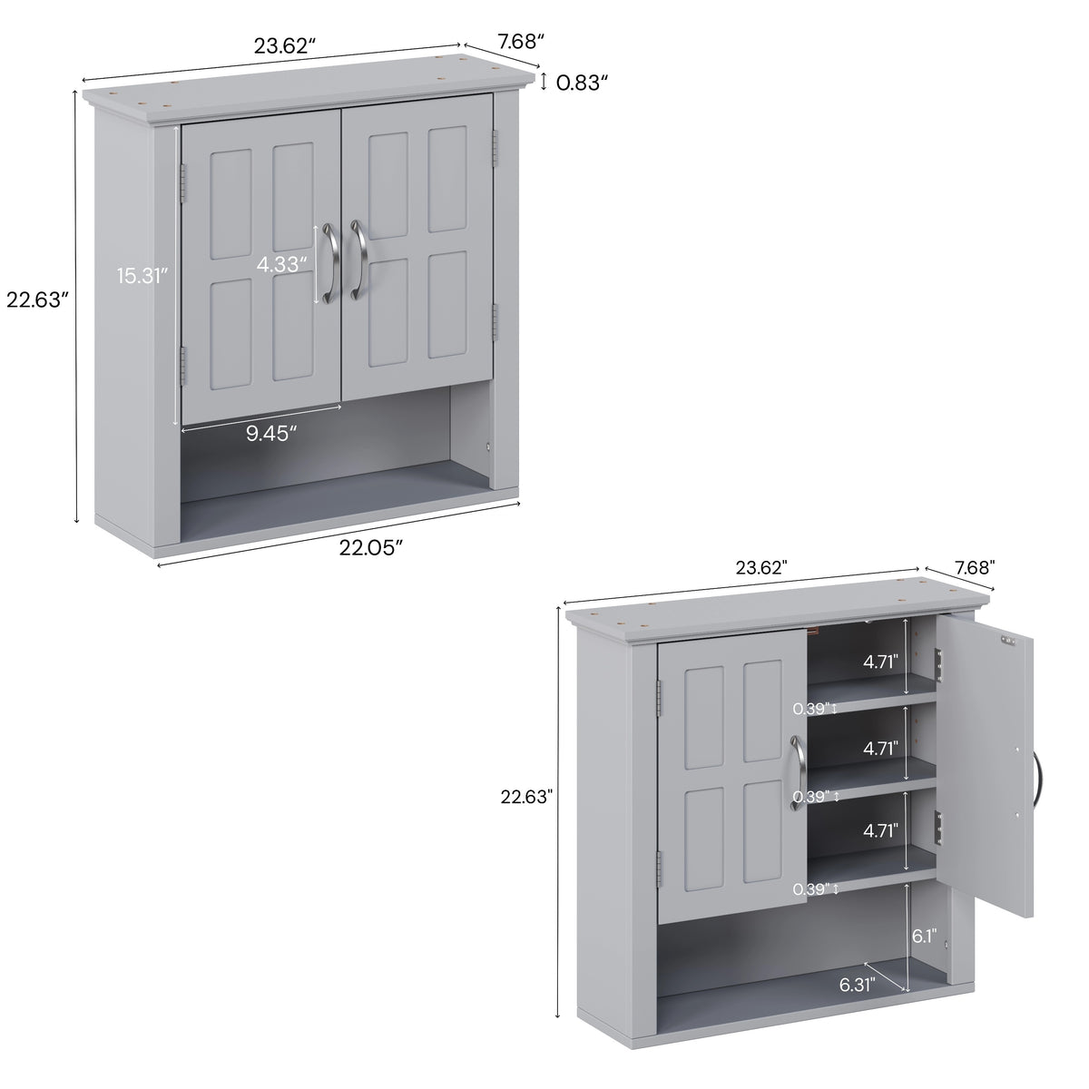 Bathroom Wall Storage Cabinet, Multi -functional Wall Mounted Cabinet With Adjustable Shelves, Medicine Cabinet For Laundry Room & Kitchen & Living Room, Gray