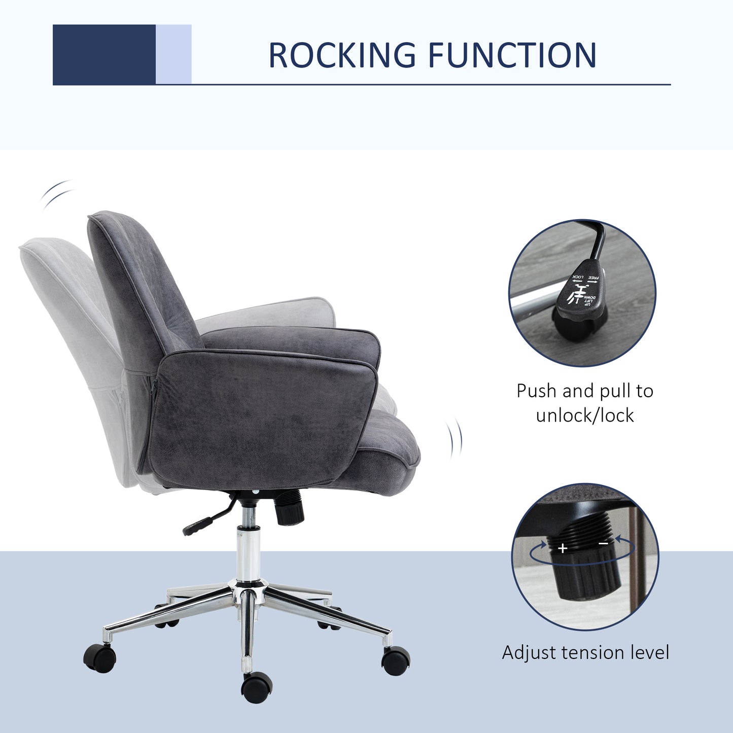 Vinsetto Swivel Computer Office Chair Mid Back Desk Chair For Home Study Bedroom, Charcoal Grey