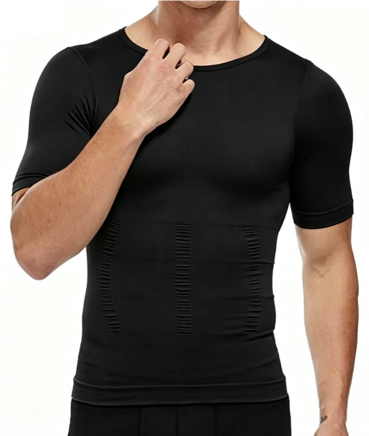 Cross-Border Hot Sale Slim Men Compression Short Sleeve Shirt Tummy Control Hide Pot Belly Body Shaper Undershirt