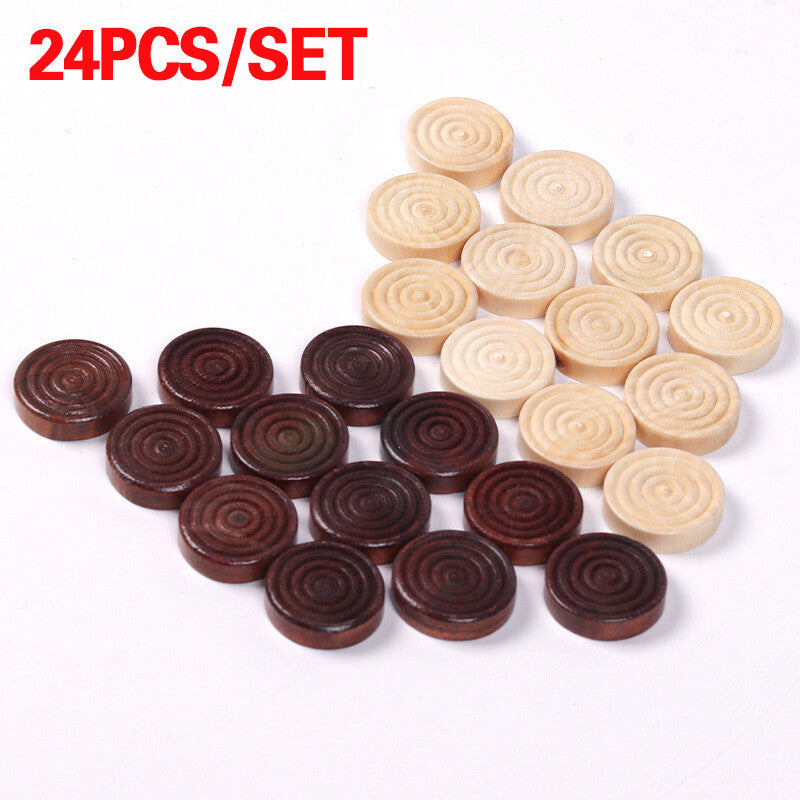 24Pcs Chess Game Accessories Backgammon Wooden Draughts Checkers Pieces