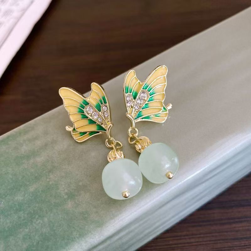 New Chinese Style Butterfly Enamel Stud Earrings With 925 Silver Pin, National Trend All-Match Niche High-End Designer Elegant Ear Jewelry For Women