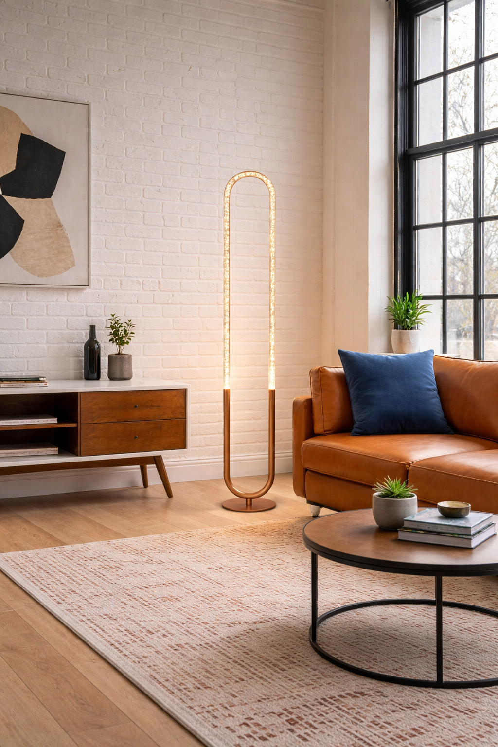 Contemporary Floor Lamp, LED Standing Light For Living Room Centerpiece, Bedroom & Office Lighting, Zeon LED Floor Lamp Coarse Gold And Clear 110-120V