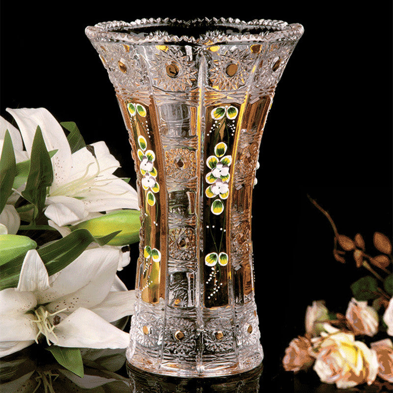 European-style Light-luxury Enamel Floral Crystal Glass Vase For Water Cultivation Of Lilies And Lucky Bamboo Decorative Vase Gift