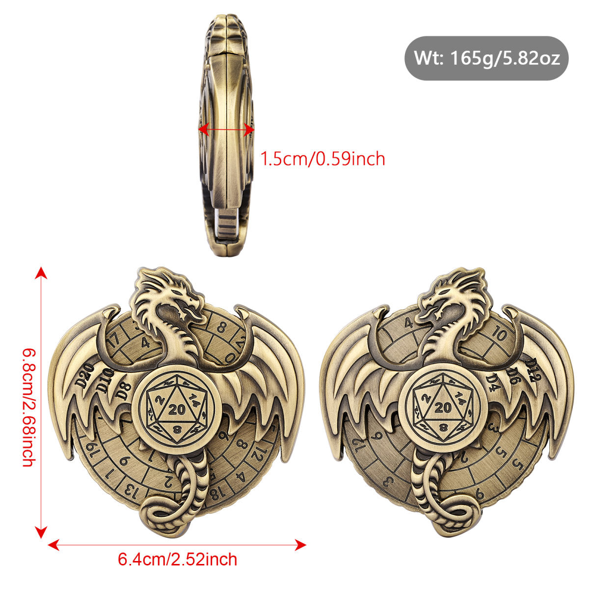 Retro Metal Fantasy Style Wings Biology DND Dice Wheel Precision Mechanical Structure Manual Rotation 20 Sided Dice Center Game Board Game Accessories Portable Retro Design
