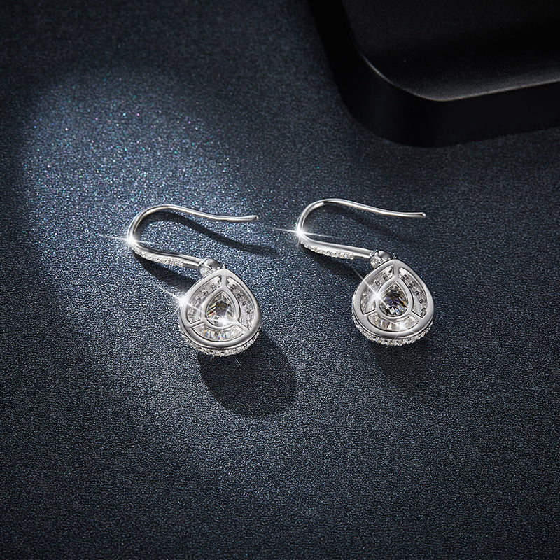 S925 Sterling Silver 7x9mm Pear Cut Moissanite Dangle Earrings Teardrop Halo Hook Drop Earrings With GRA Certificate Platinum Plated Jewelry Gift Box Set For Women
