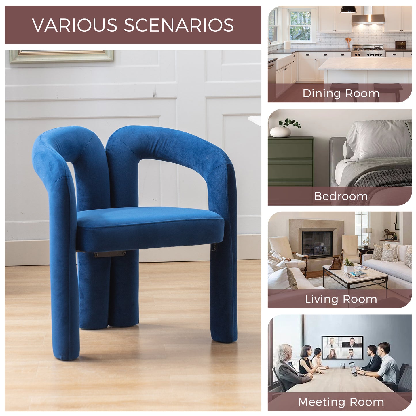 Contemporary Designed Velvet Fabric Upholstered Accent Dining Chair Barrel Side Chairs Kitchen Armchair For Living Room Set Of 2 Navy Velvet