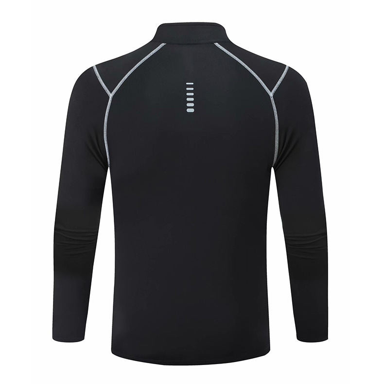 Mens Long-Sleeve Fleece-Lined Quick-Drying Tight-Fit Half-Zip Running And Fitness Apparel For Outdoor Use