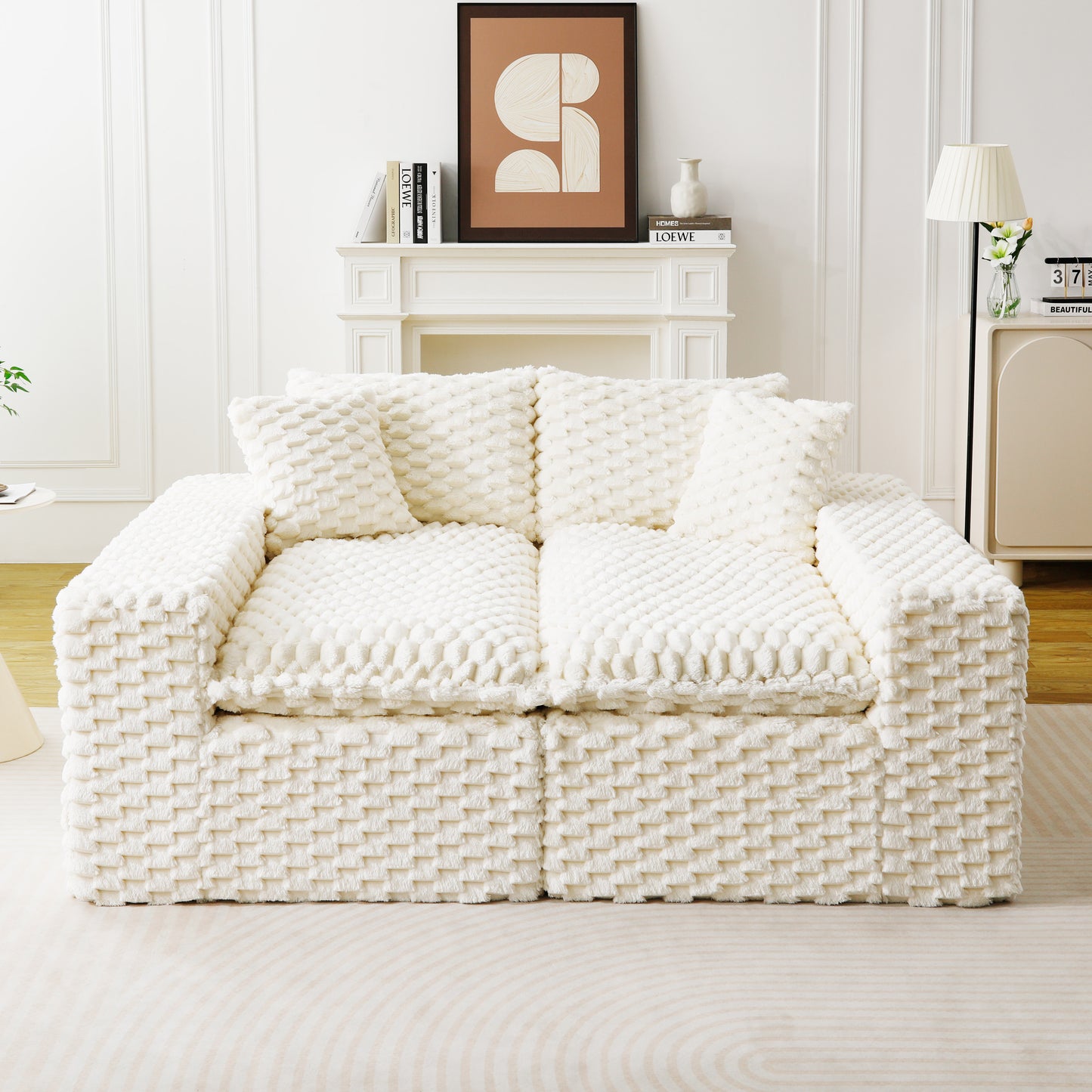 Luxury White Turtle Velvet Multifunctional Sofa - Arrangeable In Single Row, Side-by-Side Or Facing Each Other, Stylish Living Room Furniture For Cozy Home Decor