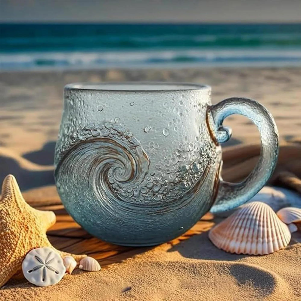 Handmade Sea Glass Wave Cup ,a Unique Wave Designed Wave Coffee Cup, Suitable For Beach Themed Drinks For Families And Gifts