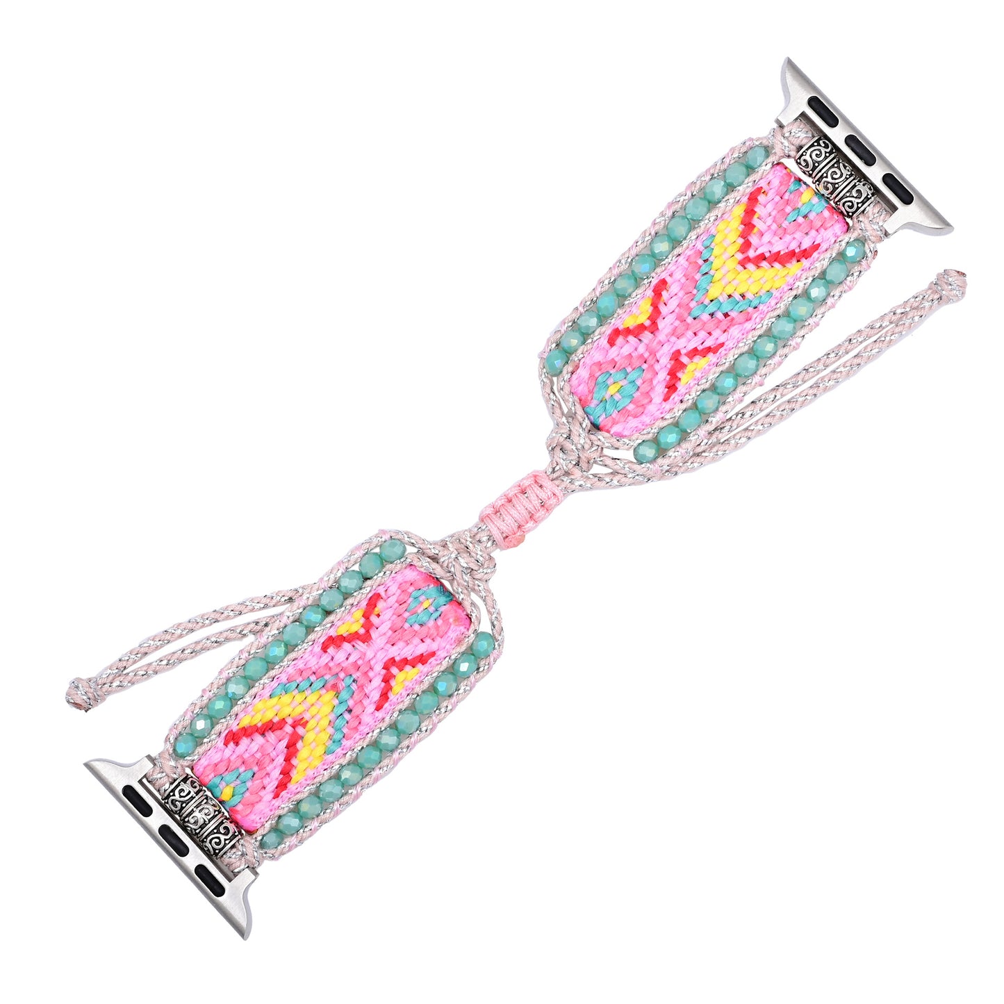 European And American-style Accessories Pink Nylon Webbing With Hand-woven Crystals
