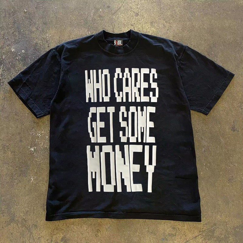 Only Care About Money Printed Couples Loose-fitting Short Sleeves