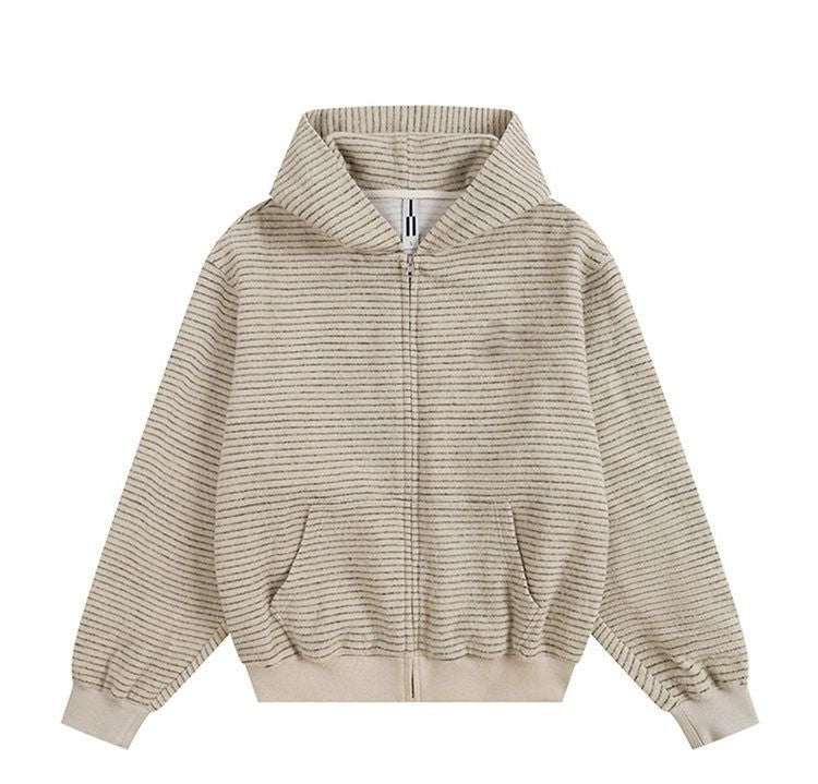 Korean Striped Hooded Cardigan Sweater Women's Loose Slimming