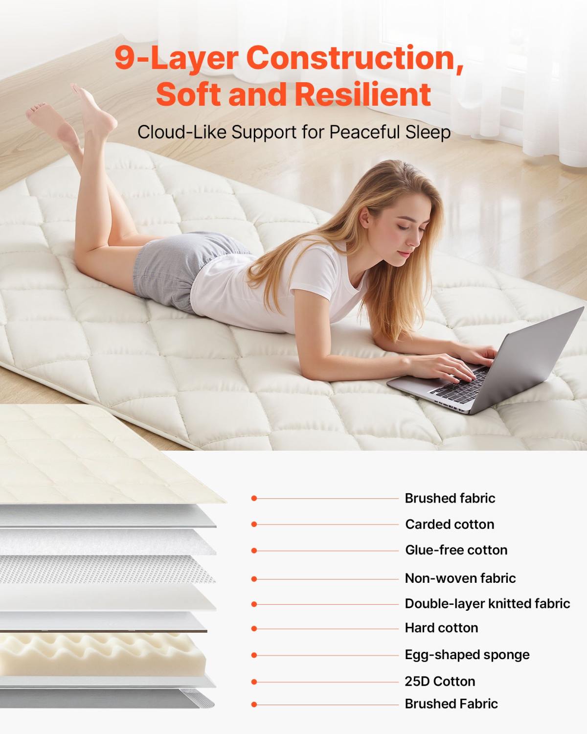 Japanese Tatami Mat, Twin Size Foldable Japanese Tatami Mattress, Futon Mattress With Storage Bag & Fastener, 9-Layer Floor Mat For Sleeping, Dormitory, Meditation, Yoga, 80 X 39 X 2.5 In, White