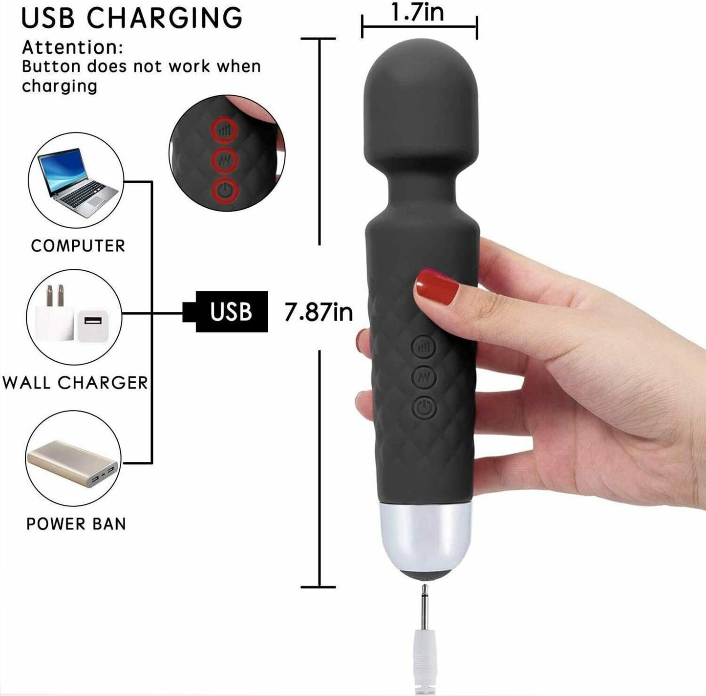 20 Speed Handheld Massager Wand Vibrating Massage Magic Full Body Therapy Motor