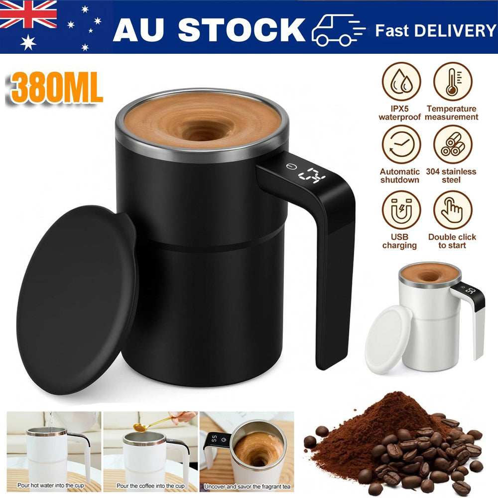 Digital Self Stirring Coffee Mug Auto Mixing Milk Tea Cup Magnetic Rechargeable Black