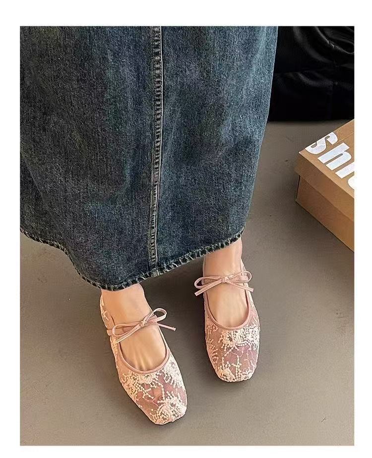 Women Breathable Mesh Mary Jane Shoes, New Spring Summer Low Cut Fairy Style Pumps, Bowknot Design Hidden Wedge Heels