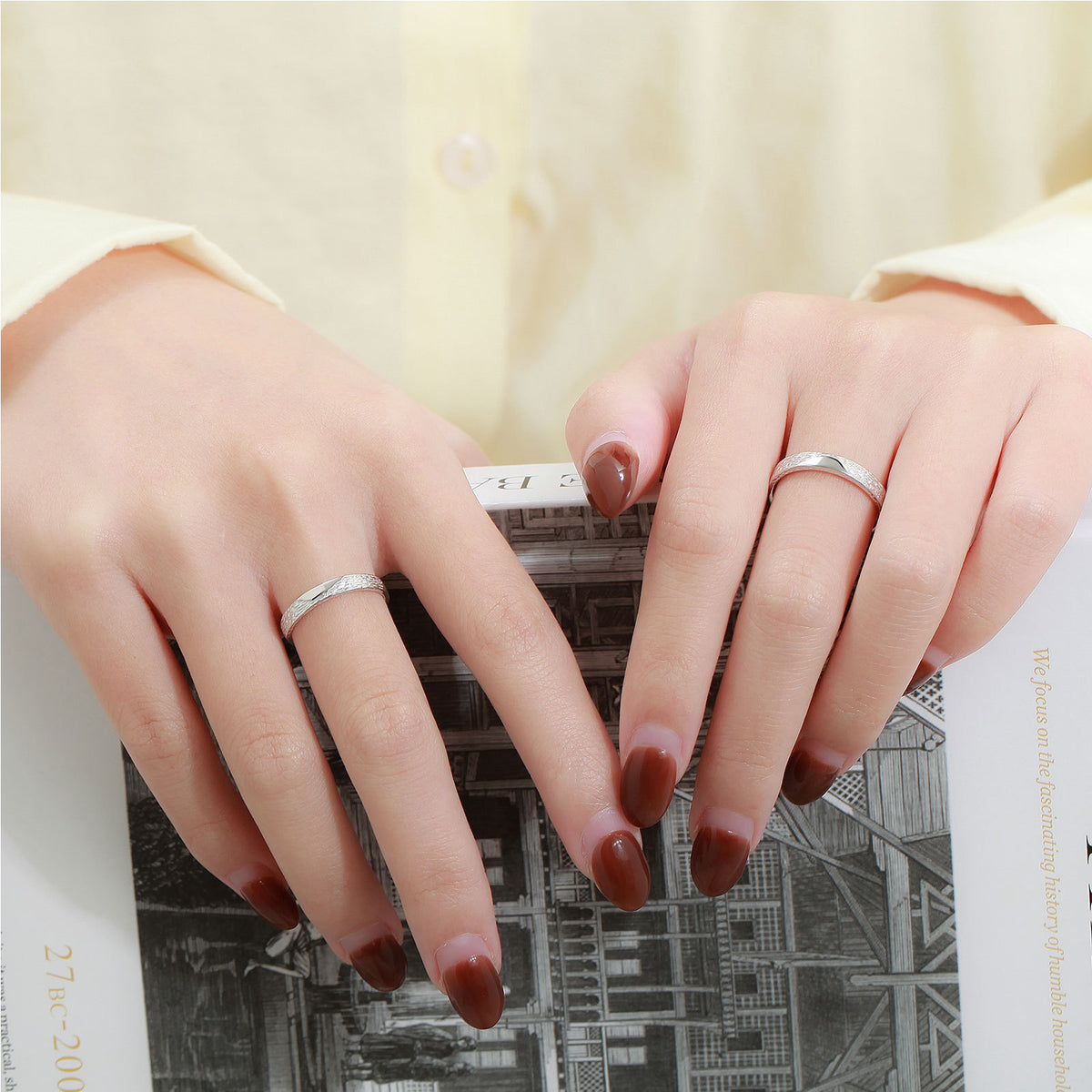 2 PCS S999 Fine Silver Couple Rings Exquisite Fashion Matching Pair Rings