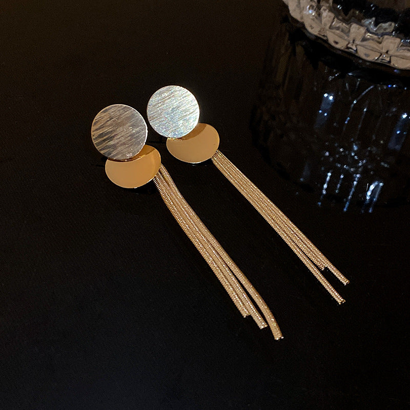 Silver Needle Metal Texture Round Tassel Earrings For Women Fashion Personality Versatile Luxury