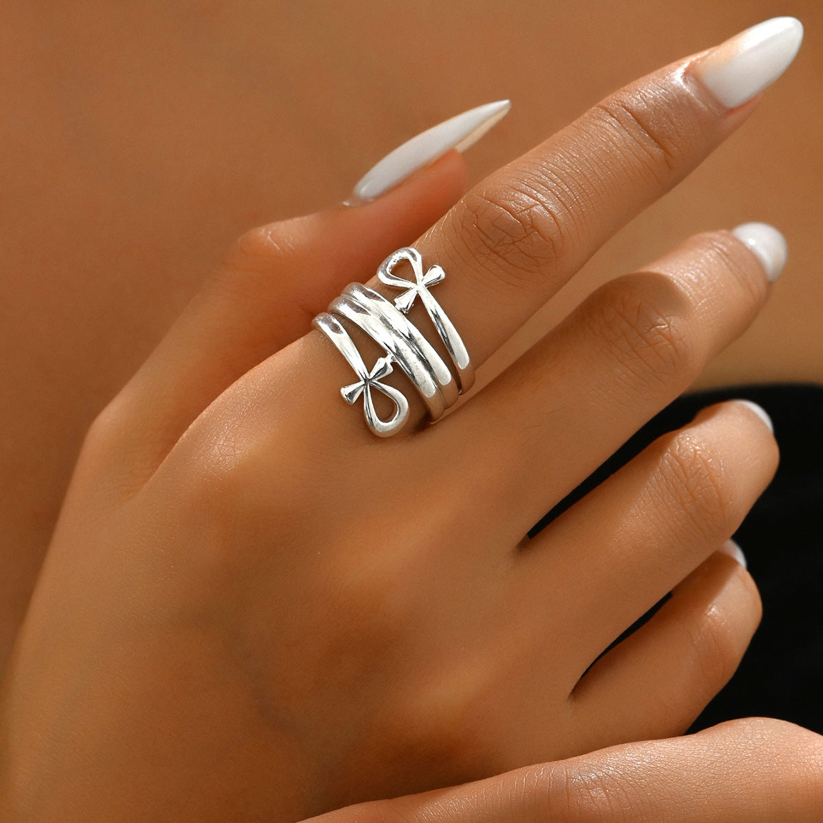 Niche European American Unisex Rings, Minimal Bowknot Double Layer Design Couple Rings With Premium Texture, Fashion Daily Finger Jewelry