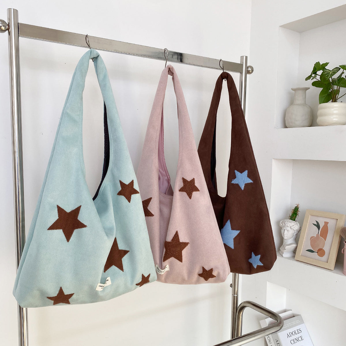 Korean-style Star-embroidered Single-shoulder Bag Large-capacity Plush Tote Bag