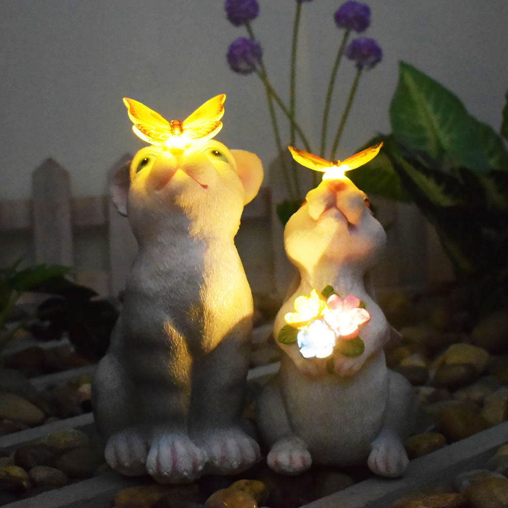 Outdoor Solar Rabbit Garden Light Waterproof Resin Statue