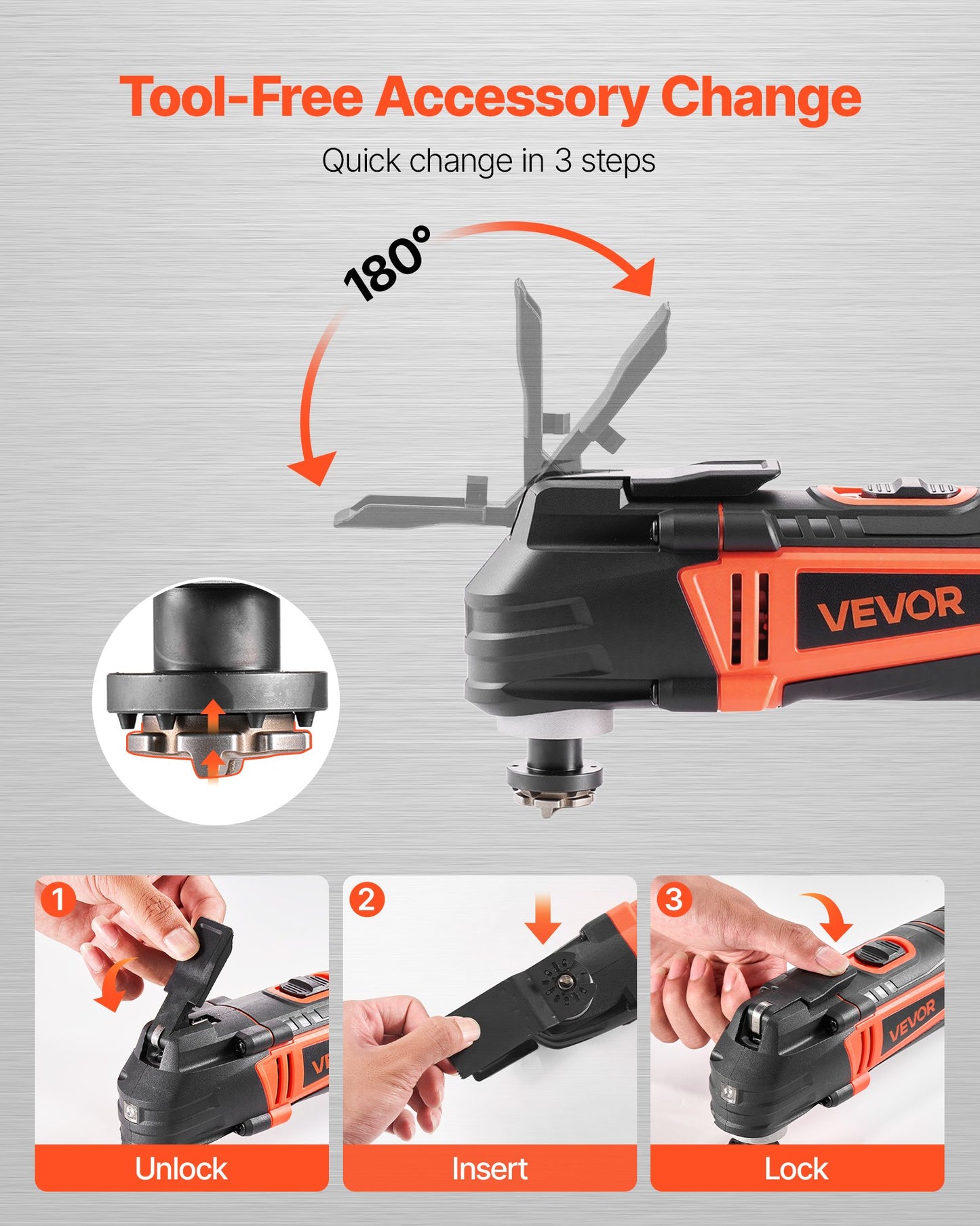 Multitool Oscillating Tool, 3Amps Corded Oscillating Multi Tool With 6 Variable Speeds 15000 - 22000 OPM, 3.2° Oscillating Angle, 13PCS Saw Accessories, LED Work Light & Tool Bag