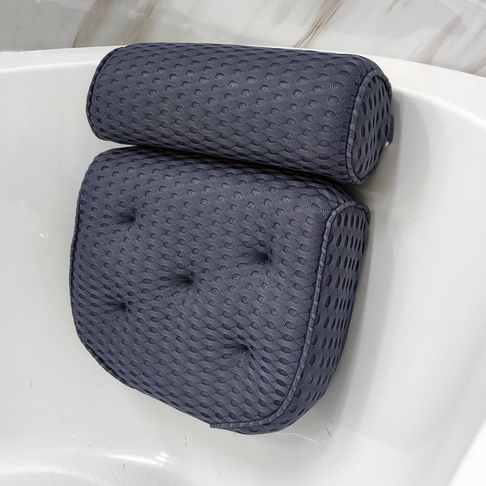 Bathroom Bath Pillow 4D Mesh Fabric Quick-drying With 6 Suction Cups