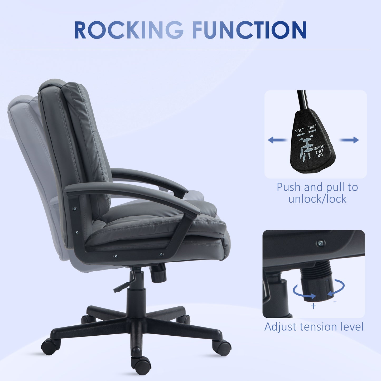 Office Chair, Computer Desk Chair, Mid Back Executive Chair With Adjustable Height And Swivel Rolling Wheels For Home Study, Dark Grey