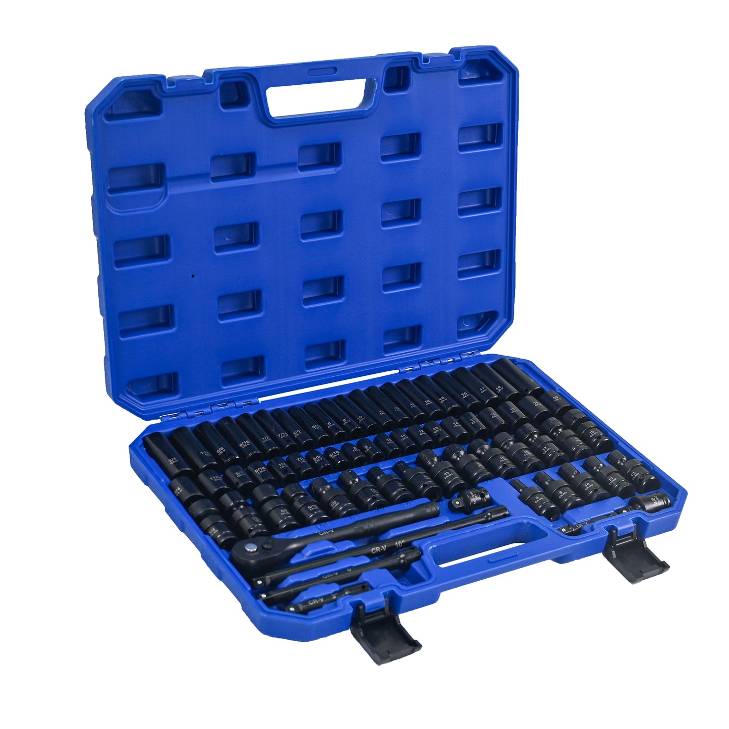 Air Tool And Accessories Kit, 67 Pieces, Long And Short Sets, Universal Short Sets, Extension Rods, Pneumatic Universal Connectors, Ratchet Wrenches, Quick Couplings-Black,Blue