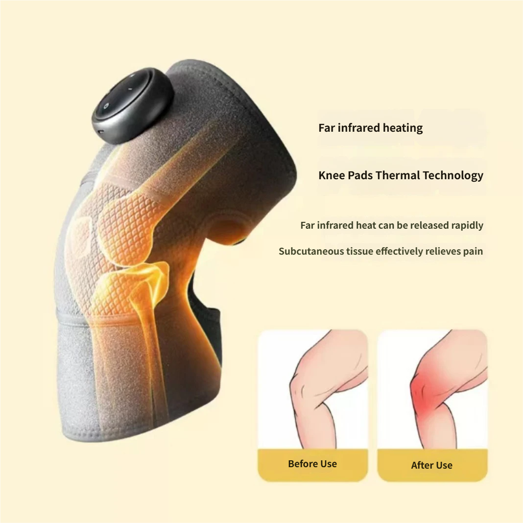 Heated Knee Pad Gray Oval 1Pcs 5 Gears Smart Temp Control 3.7V Neoprene Knee Warmer