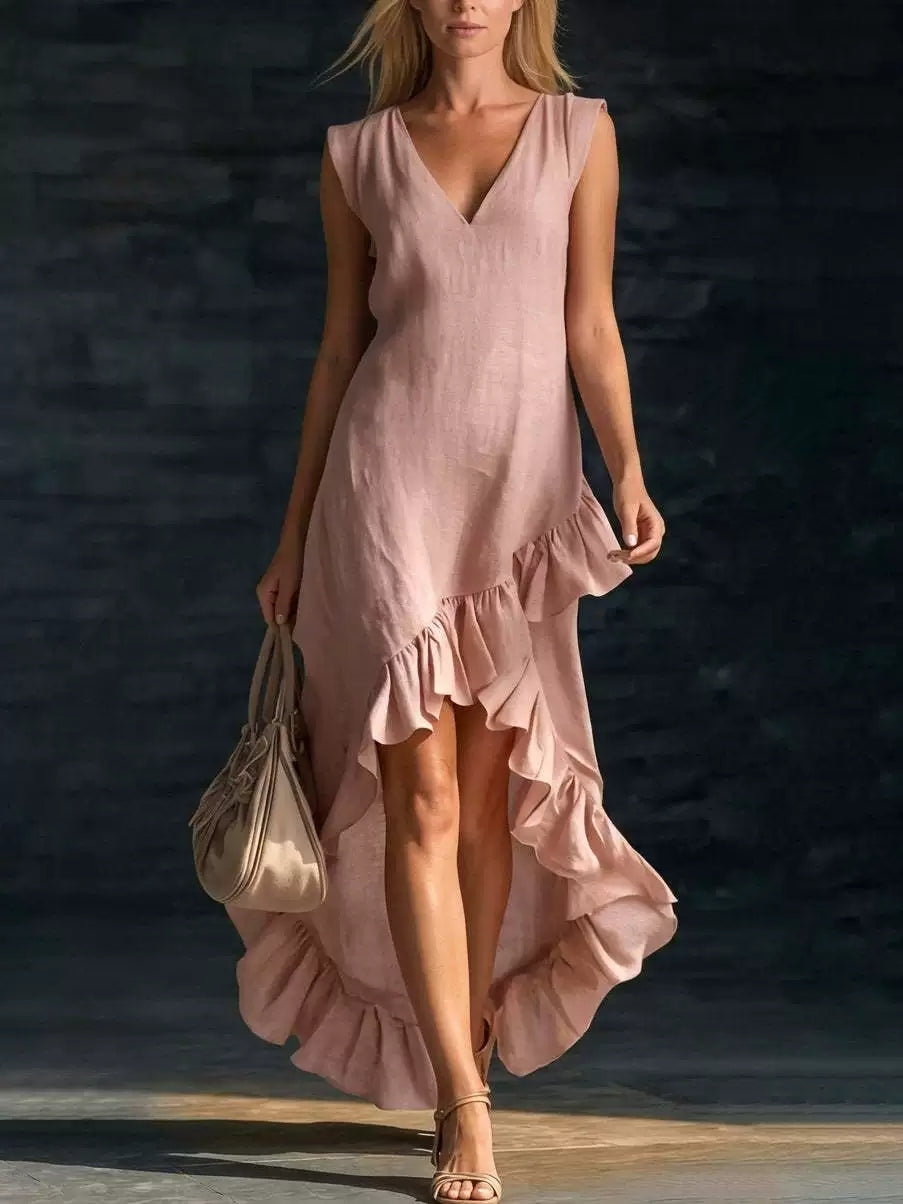 European American Fashion Casual Sleeveless Ruffle Hem Dress