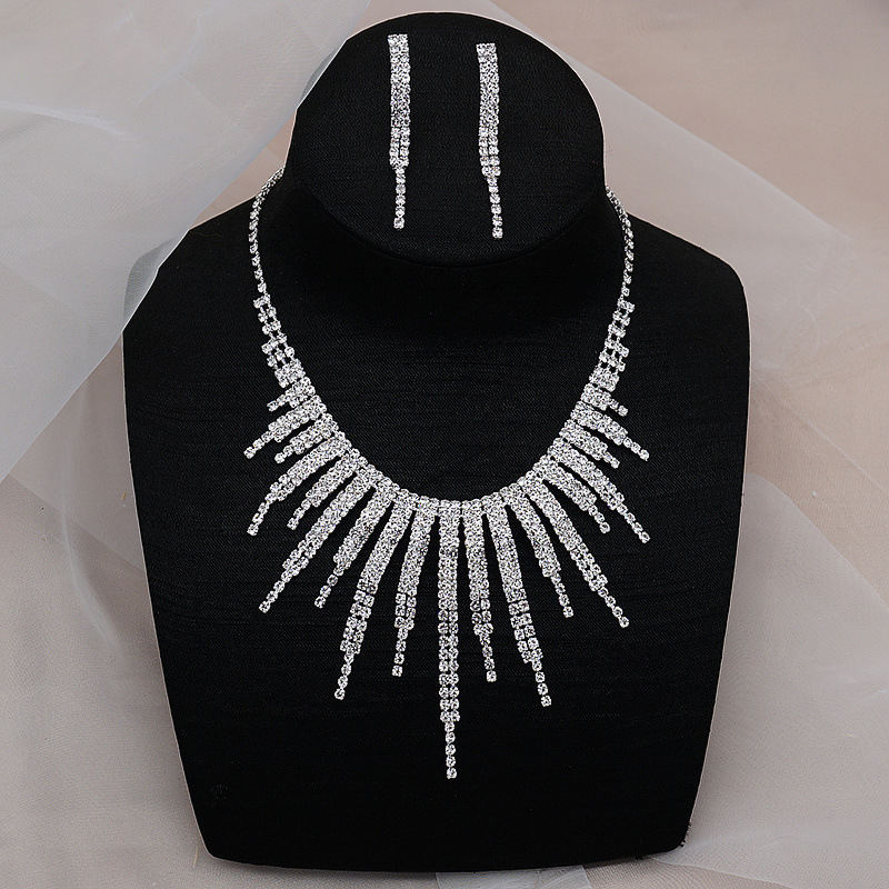 Rhinestone Simple Necklace Earrings Set Chain Wedding Dress Dinner Party Accessories Necklace