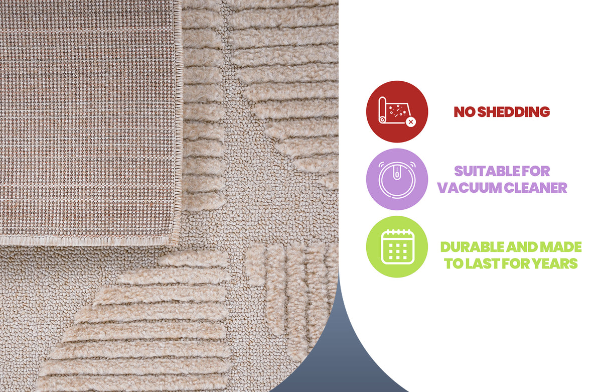 Step Collection High-Low Beige Indoor Area Rug, 2'x3', Modern, Contemporary, Geometric, Bohemian, Bedroom, Kitchen, Living Room, Doormat, Non Shedding Carpet