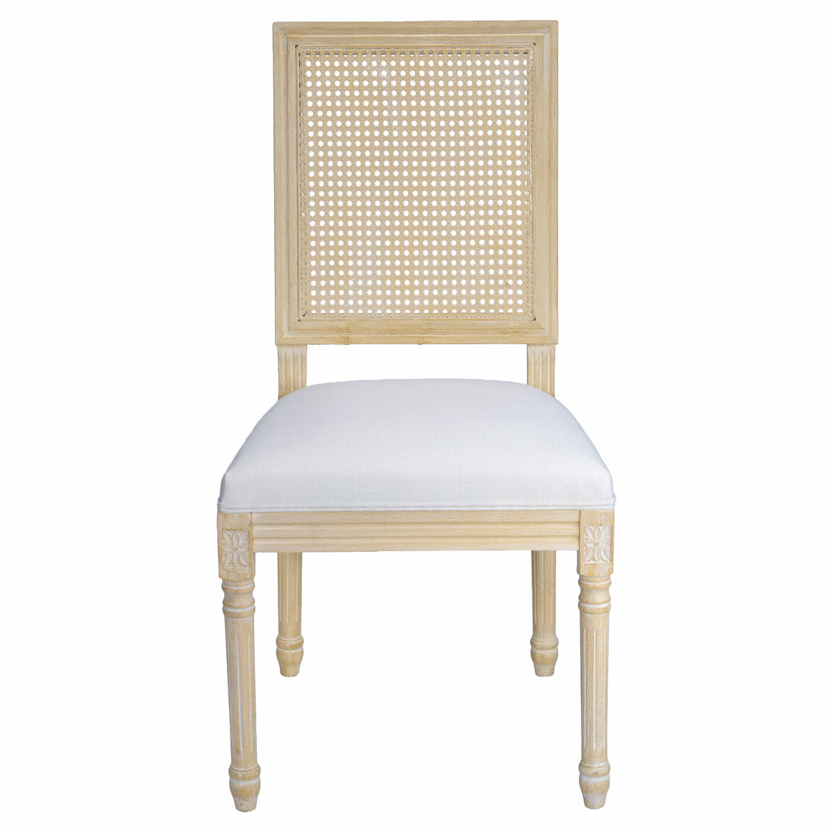 French Country Dining Chairs Set of 2, Upholstered Chairs with Rattan Square Back, Wire drawing and carving techniques ,Disassemblable , for Living Room, Kitchen , Restaurant Use, Beige