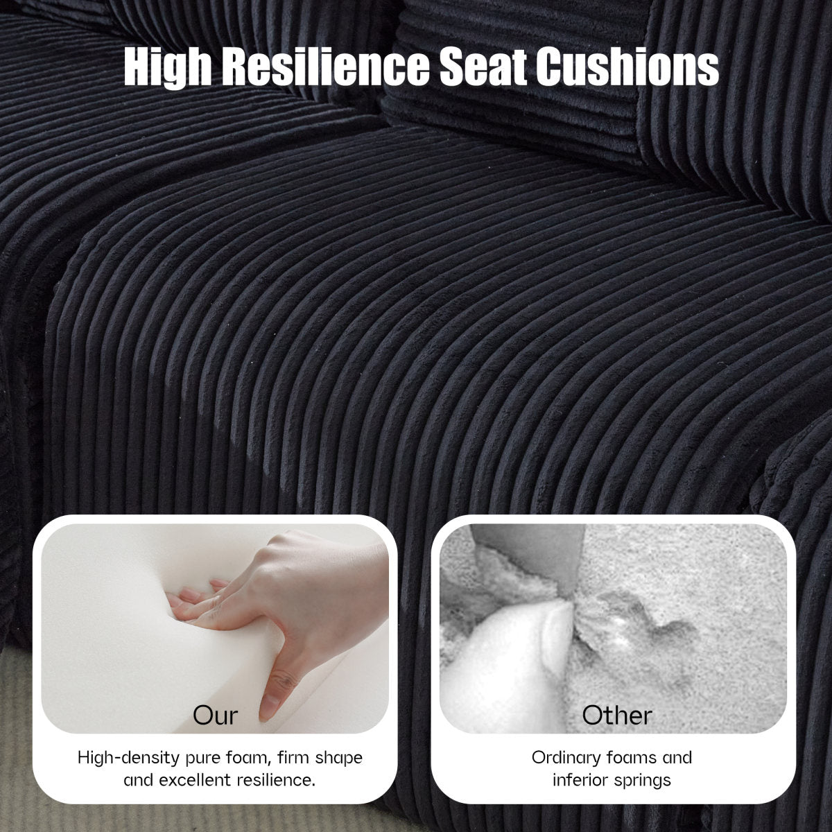 Modular 2-Seater Corduroy Sofa, Freely Configurable And Vacuum-packed, Featuring Built-in Cup Holders And Side Storage Pockets. Ideal For Living Rooms, Family Rooms, And Other Spaces.Black.