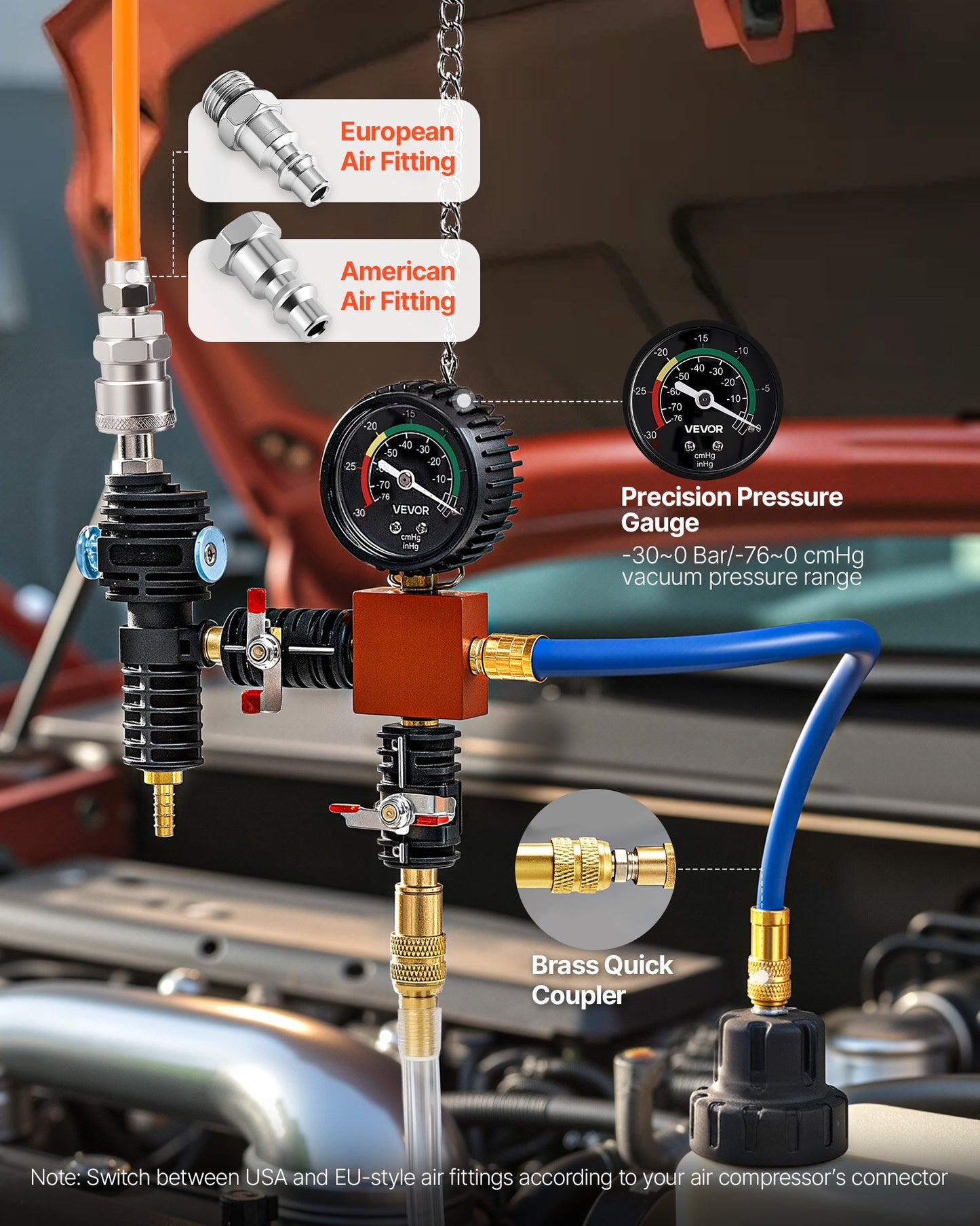 Coolant Pressure Tester Kit, 47Pcs Radiator Vacuum Refill Kit With 3 Metal Adapters, Universal Fit, Automotive Cooling System Pressure Tester Tool, With Pressures & Aluminum-Plastic Filler