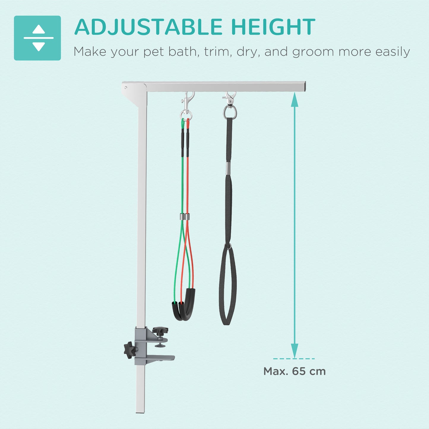 PawHut Adjustable Pet Grooming Arm, With Clamp, Haunch Holders & Grooming Loop - Sliver-Tone