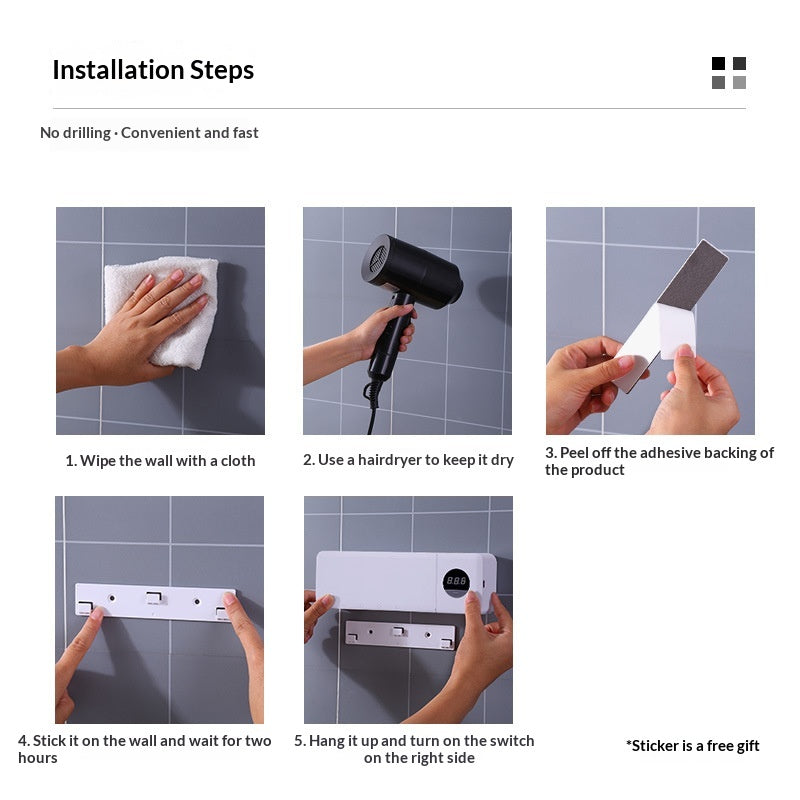 Smart Digital Display Home Storage Rack For The Bathroom USB-Charged UV Sterilizing Toothbrush Disinfector