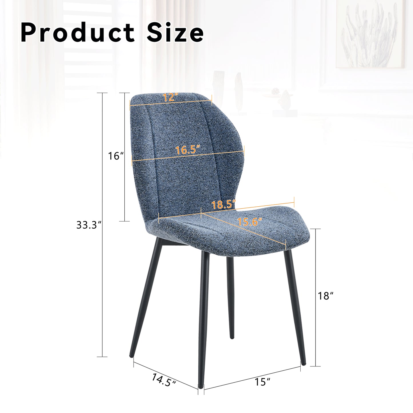 4-pack Of Modern Minimalist Dining Chairs In Smog Blue Fabric, Featuring Spacious And Comfortable Cushions.Black Metal Legs And Adjustable Feet, Suitable For Dining Room, Study & Office ,etc.