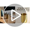 OPSJRNDUSK Gold Pen Holder for Desk, 3.9 Inch Stainless Steel Pencil Cup & Makeup Brush Organizer, Multi-Purpose Office an...