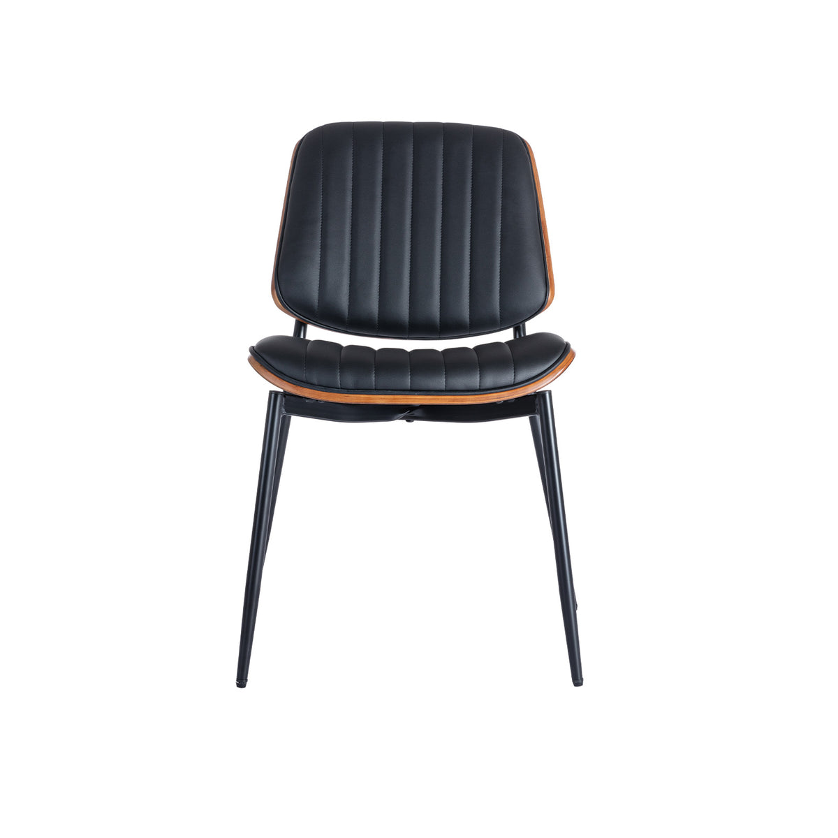 Dining Chairs Set Of 2 Mid Century Modern Retro Faux Leather Chair With Walnut Bentwood Back Upholstered Seat Metal Legs Adjustable Foot For Kitchen Dining Room Chairs Black PU ,DE1849BK