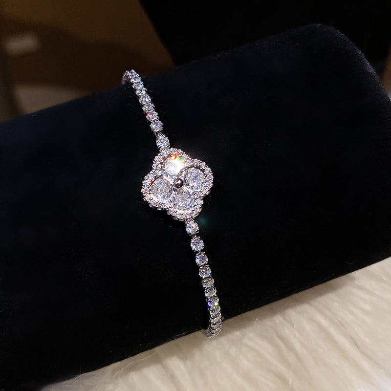 French Style Flower Clasp Cubic Zircon Bracelet Premium Elegant Bangle Dainty Floral Buckle Fashion Jewelry