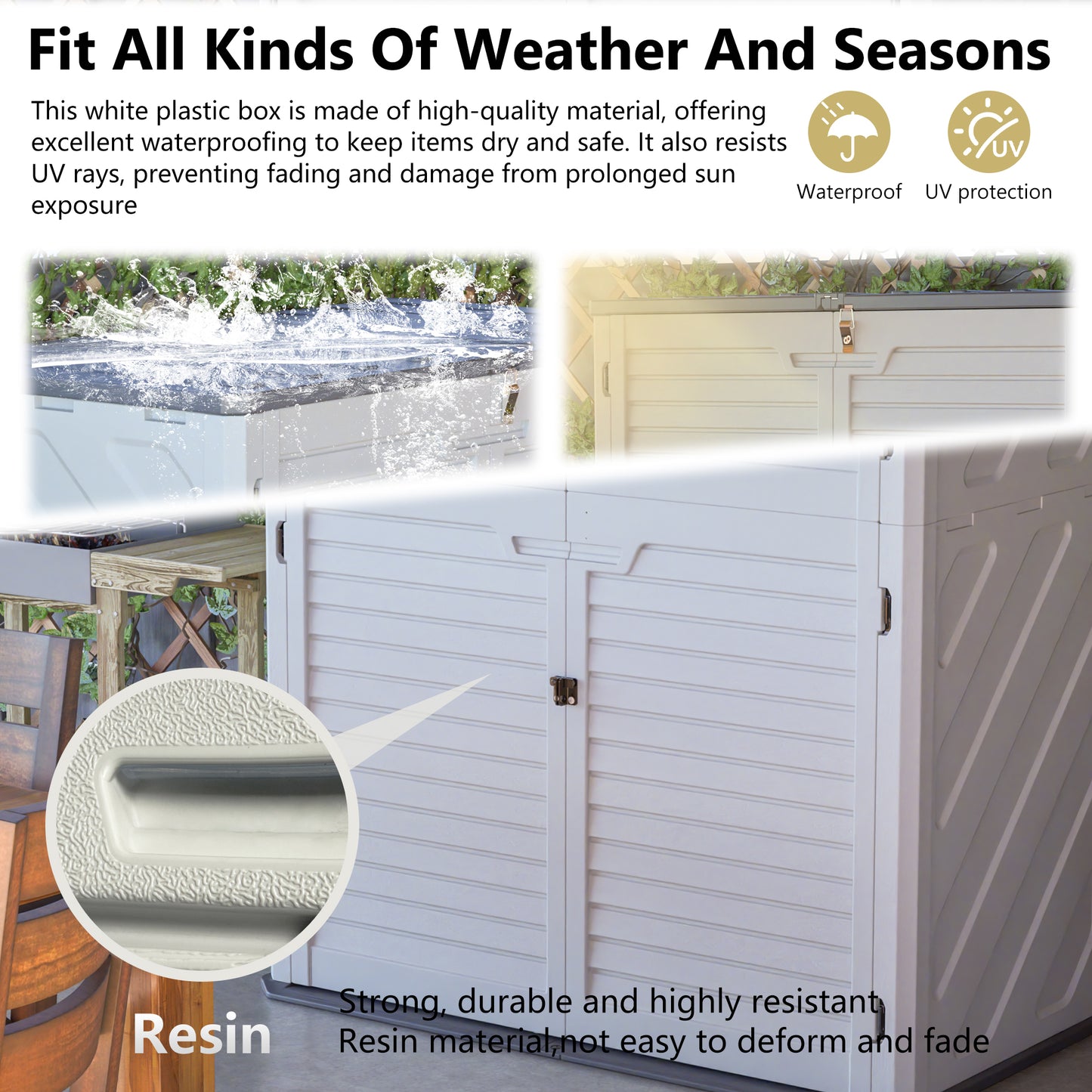 Rust Proof Resin Garden Equipment Storage With Partitions - Weatherproof, Spacious, UV Resistant Material