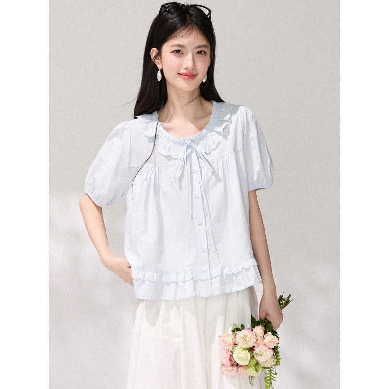 Korean-style Sweet Round-neck Blouse For Women