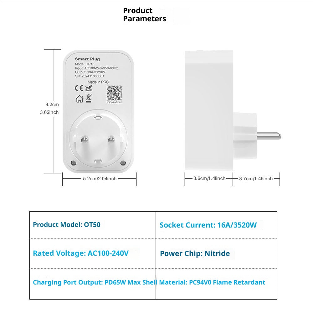 Doodle Smart WiFi Gallium Nitride 65W Multi-Port PD Fast Charging Phone Remote Control European Standard Socket
