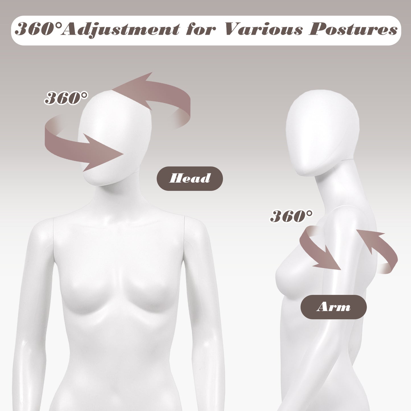 5.8 Ft Full Body Female Mannequin Egghead Manikin With Metal Stand